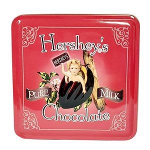 Hersheys Chocolate Valentine Tin Vintage Cocoa Bean Baby Cherub Pink Red Storage